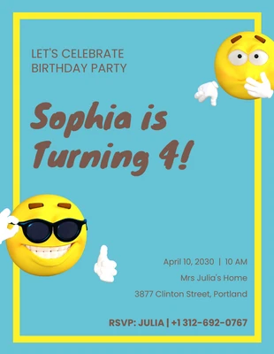 Free  Template: Flat Frame Emoji Birthday Invitation