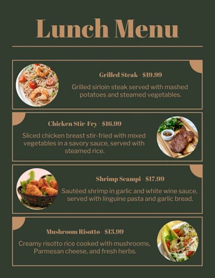 Free  Template: Dark Green And Light Brown Minimalist Aesthetic Lunch Menu