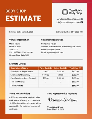 Free  Template: Body Shop Estimate Template