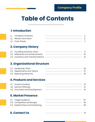 premium  Template: Company Profile Report Table of Contents Template