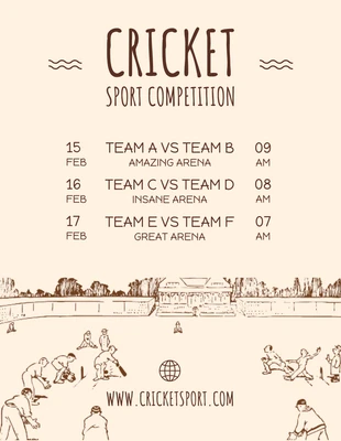 Free  Template: Light Brown Retro Cricket Sport Competition Schedule Template