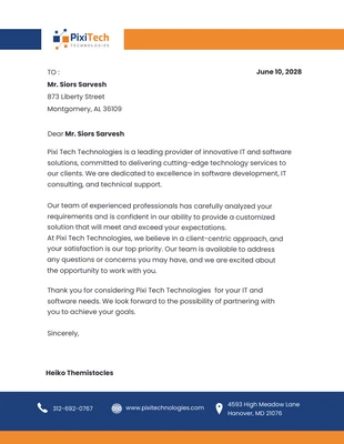 business  Template: Dark Blue and Orange IT and Software Letterhead