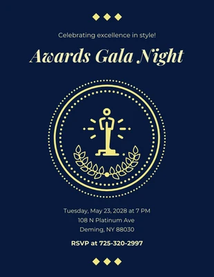 Free  Template: Simple Navy And Yellow Awards Night Invitation