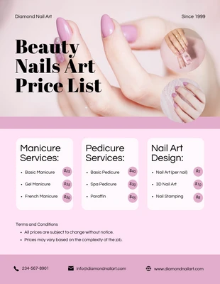 Free  Template: Diamond Nail Salon Art Price List Template