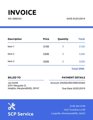 Free  Template: Simple Blue Invoice Template