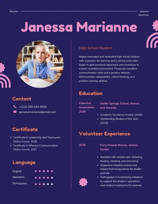 Free  Template: Purple Pink Orange Scholarship Resume Template