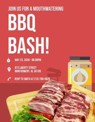 Free  Template: Red Simple Modern Minimalist Beef BBQ Invitation