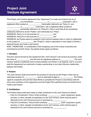 Free  Template: Meteorite Project Joint Venture Agreement Template