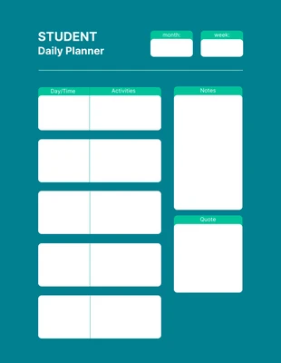 Free  Template: Green White Student Daily Planner Template