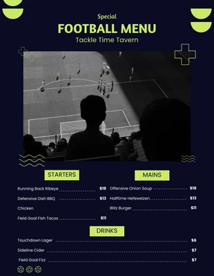 Free  Template: Blue dark modern abstract special football menu