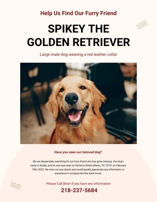 Free  Template: Soft Peach Lost Dog Golden Retriever Poster