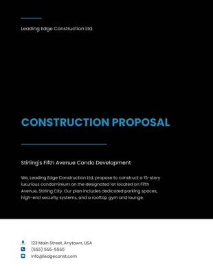 Free  Template: Minimalist Black & Blue Color Construction Proposal Template