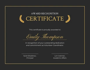 Free  Template: Gold Black Volunteer Coordinator Award Certificate Template