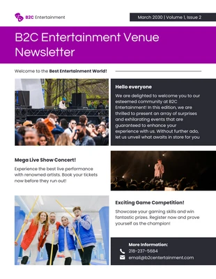 Free  Template: B2C Entertainment Venue Newsletter Template