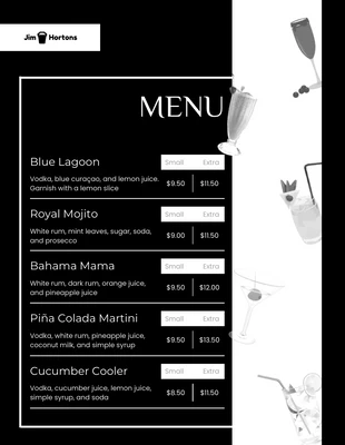 Free  Template: Black And White Minimalist Cocktail Menu