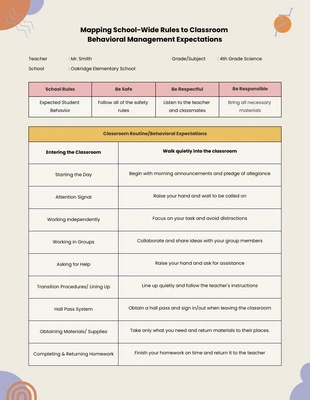 Free  Template: Elementary School Classroom Management Plan Template