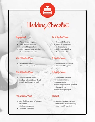 Free  Template: Light Red Wedding Checklist Template