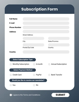 Free  Template: River Bed Subscription Form Template