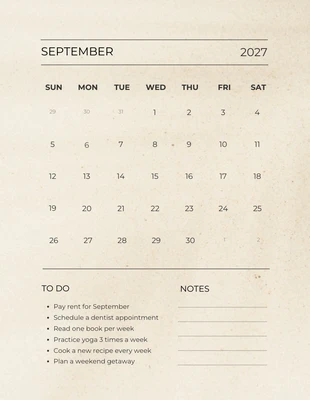 Free  Template: Beige Minimalist September Schedule To Do List Template