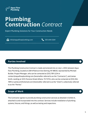 Free  Template: Plumbing Construction Contract Template