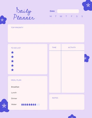 Free  Template: Blue Flower Personal Planner Template