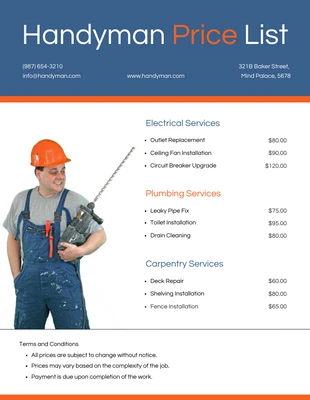 business  Template: Handyman Price List Template