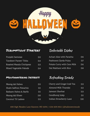 Free  Template: Black Modern Illustration Happy Halloween Menu