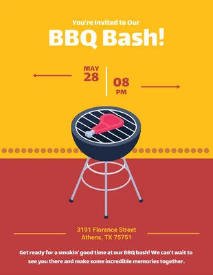 Free  Template: Yellow And Red Cheerful Playful Illustration Steak BBQ Invitation