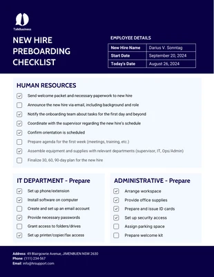 Free interactive Template: New Hire Preboarding Checklist