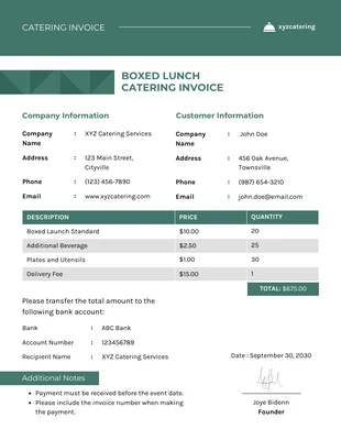 premium  Template: Boxed Lunch Catering Invoice Template