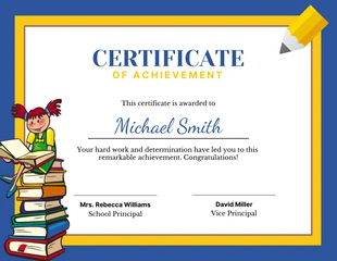 Free  Template: Blue Yellow Illustration School Certificate Template