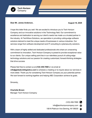 Free  Template: Dark Blue and Orange Company Letterhead