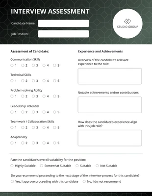 premium interactive Template: Interview Guide Form Template