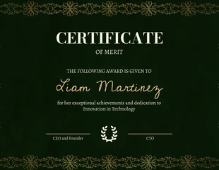 Free  Template: Black Classic Ornament Merit Certificate Template