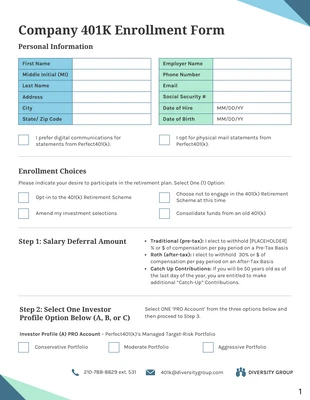 business  Template: Company 401K Enrollment Form