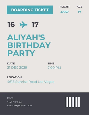 Free  Template: Gray and Blue Boarding Pass Invitation Letter