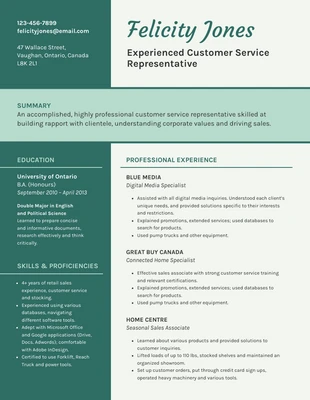 premium  Template: Basic Green Customer Service Resume Format Template