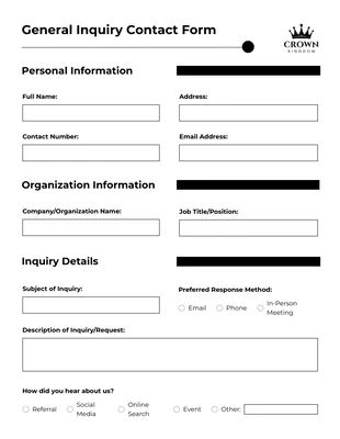 Free interactive Template: Black White Employee Emergency Contact Form Template