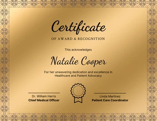 Free  Template: Gold Classic Award Certificate Template