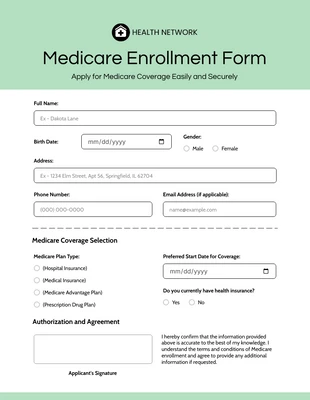 Free interactive Template: Simple Green Enrollment Forms