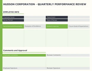 Free  Template: Green Employee Quarterly Performance Review Template