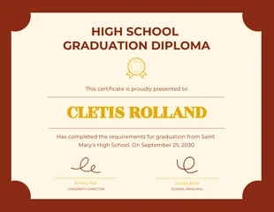 Free  Template: Light Yellow Red Classic Diploma Certificate Template