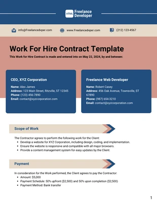 Free  Template: Work For Hire Contract Template