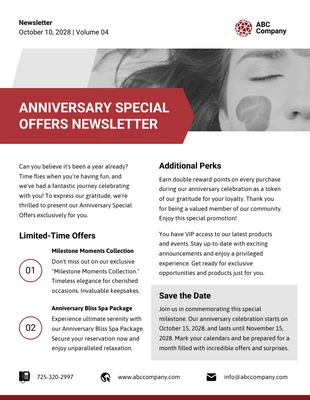 Free  Template: Anniversary Special Offers Newsletter Template