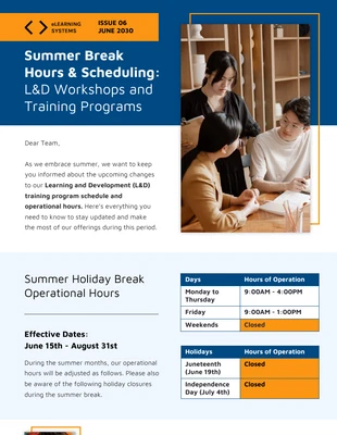 premium  Template: Summer Break Operating Hours Email Newsletter Template