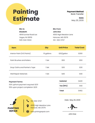 premium  Template: Yellow Minimalist Painting Estimate Template