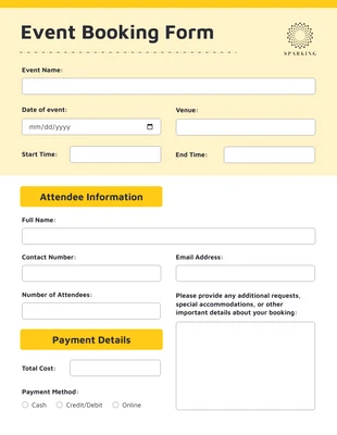 Free interactive Template: Yellow Professional Event Booking Forms