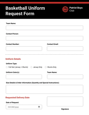 Free interactive Template: Uniform Request Form