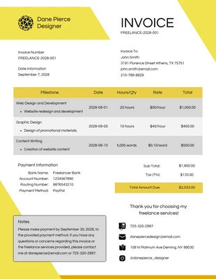 business  Template: Simple Yellow Freelancer Invoice Template