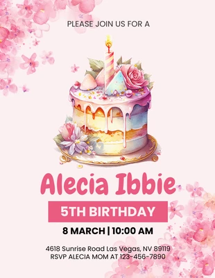 Free  Template: 5th Birthday Invitation Card Flyer Template